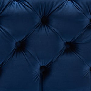 Baxton Studio Avara Glam And Luxe Royal Blue Velvet Fabric Upholstered Gold Finished Button Tufted Ottoman