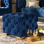 Load image into Gallery viewer, Baxton Studio Avara Glam And Luxe Royal Blue Velvet Fabric Upholstered Gold Finished Button Tufted Ottoman
