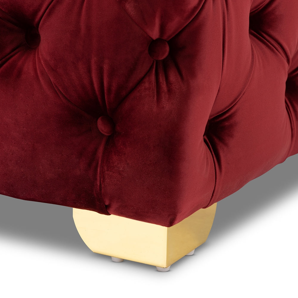 Baxton Studio Avara Glam and Luxe Velvet Fabric Upholstered Gold Finished Button Tufted Ottoman