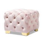 Load image into Gallery viewer, Baxton Studio Avara Glam And Luxe Light Pink Velvet Fabric Upholstered Gold Finished Button Tufted Ottoman
