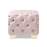 Load image into Gallery viewer, Baxton Studio Avara Glam And Luxe Light Pink Velvet Fabric Upholstered Gold Finished Button Tufted Ottoman
