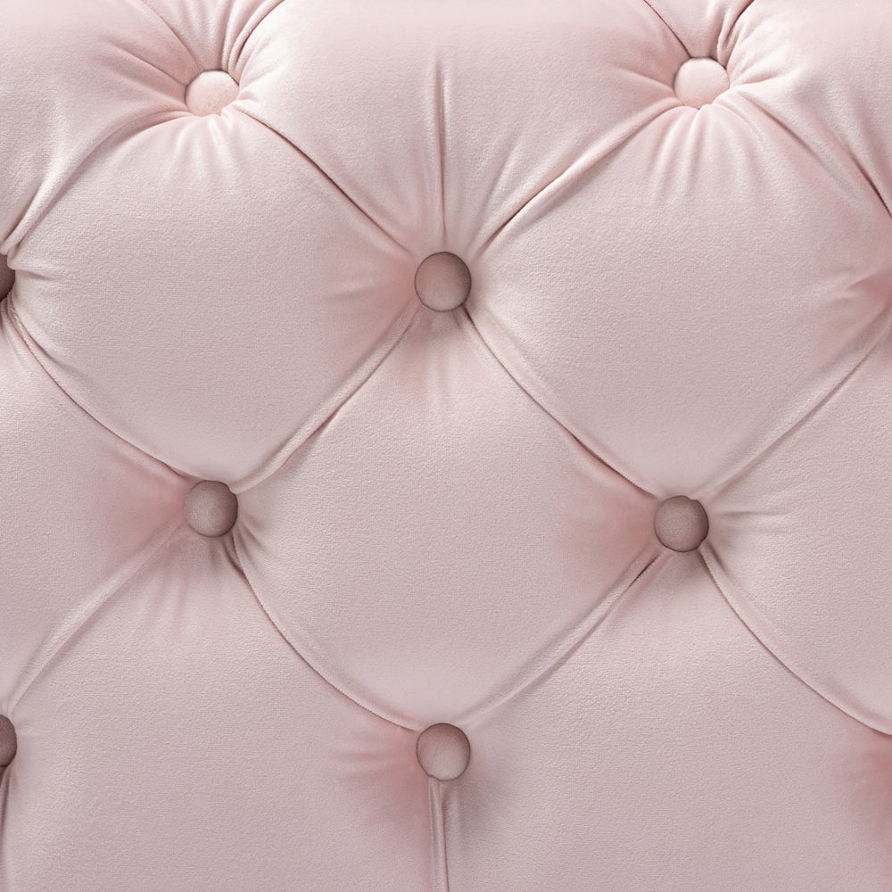 Baxton Studio Avara Glam And Luxe Light Pink Velvet Fabric Upholstered Gold Finished Button Tufted Ottoman