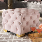 Load image into Gallery viewer, Baxton Studio Avara Glam And Luxe Light Pink Velvet Fabric Upholstered Gold Finished Button Tufted Ottoman
