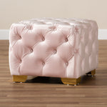 Load image into Gallery viewer, Baxton Studio Avara Glam And Luxe Light Pink Velvet Fabric Upholstered Gold Finished Button Tufted Ottoman
