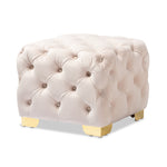 Load image into Gallery viewer, Baxton Studio Avara Glam And Luxe Light Beige Velvet Fabric Upholstered Gold Finished Button Tufted Ottoman
