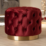 Load image into Gallery viewer, Baxton Studio Valeria Glam Burgundy Red Velvet Fabric Upholstered Gold-Finished Button Tufted Ottoman
