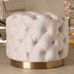 Load image into Gallery viewer, Baxton Studio Valeria Glam Light Beige Velvet Fabric Upholstered Gold-Finished Button Tufted Ottoman
