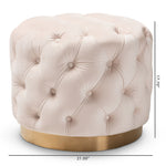 Load image into Gallery viewer, Baxton Studio Valeria Glam Light Beige Velvet Fabric Upholstered Gold-Finished Button Tufted Ottoman
