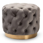 Load image into Gallery viewer, Baxton Studio Valeria Glam Gray Velvet Fabric Upholstered Gold-Finished Button Tufted Ottoman
