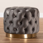 Load image into Gallery viewer, Baxton Studio Valeria Glam Gray Velvet Fabric Upholstered Gold-Finished Button Tufted Ottoman
