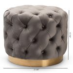 Load image into Gallery viewer, Baxton Studio Valeria Glam Gray Velvet Fabric Upholstered Gold-Finished Button Tufted Ottoman
