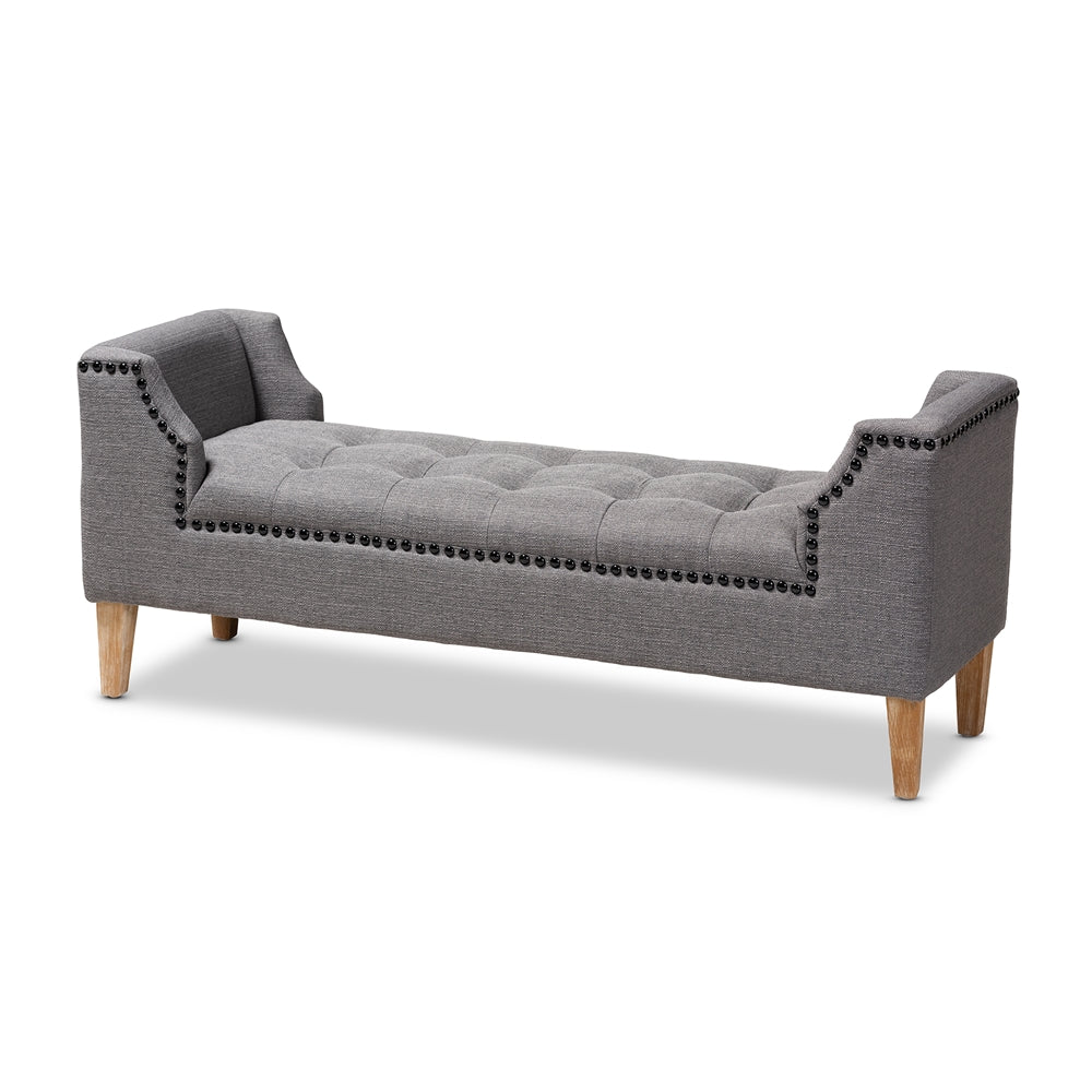 Baxton Studio Perret Modern and Contemporary Linen Fabric Upholstered Oak Brown Finished Wood Bench