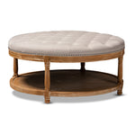 Load image into Gallery viewer, Baxton Studio Ambroise French Provincial Beige Linen Fabric Upholstered And White-Washed Oak Wood Button-Tufted Cocktail Ottoman With Shelf
