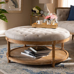 Load image into Gallery viewer, Baxton Studio Ambroise French Provincial Beige Linen Fabric Upholstered And White-Washed Oak Wood Button-Tufted Cocktail Ottoman With Shelf
