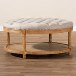 Load image into Gallery viewer, Baxton Studio Ambroise French Provincial Beige Linen Fabric Upholstered And White-Washed Oak Wood Button-Tufted Cocktail Ottoman With Shelf
