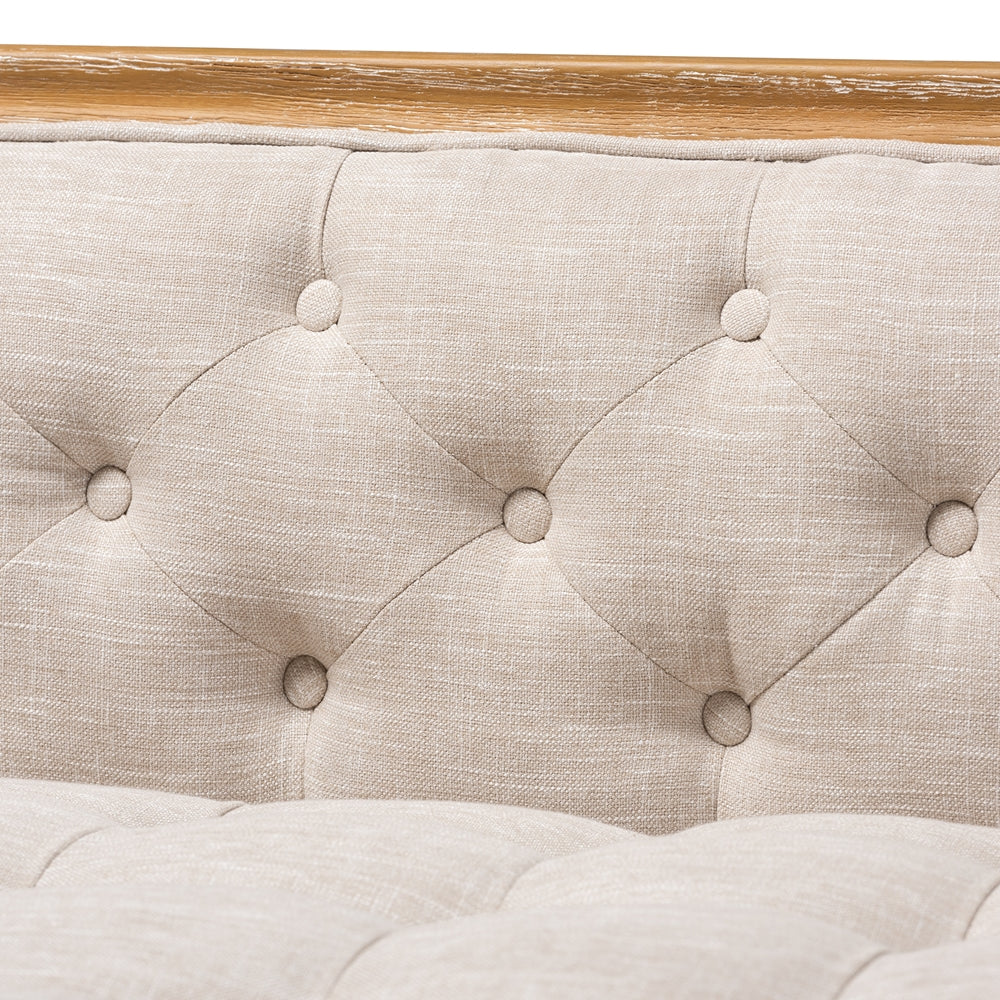 Baxton Studio Agnes French Provincial Beige Linen Fabric Upholstered And White-Washed Oak Wood Sofa