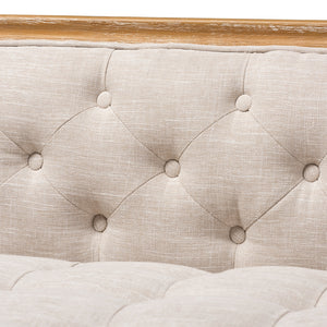 Baxton Studio Agnes French Provincial Beige Linen Fabric Upholstered And White-Washed Oak Wood Sofa