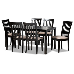 Baxton Studio Minette Modern And Contemporary Sand Fabric Upholstered Espresso Brown Finished Wood 7-Piece Dining Set