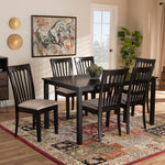 Load image into Gallery viewer, Baxton Studio Minette Modern And Contemporary Sand Fabric Upholstered Espresso Brown Finished Wood 7-Piece Dining Set
