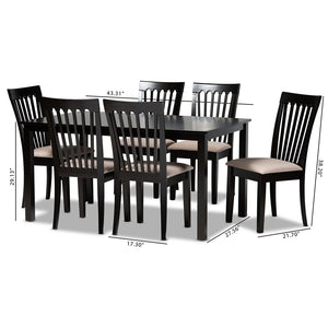 Baxton Studio Minette Modern And Contemporary Sand Fabric Upholstered Espresso Brown Finished Wood 7-Piece Dining Set