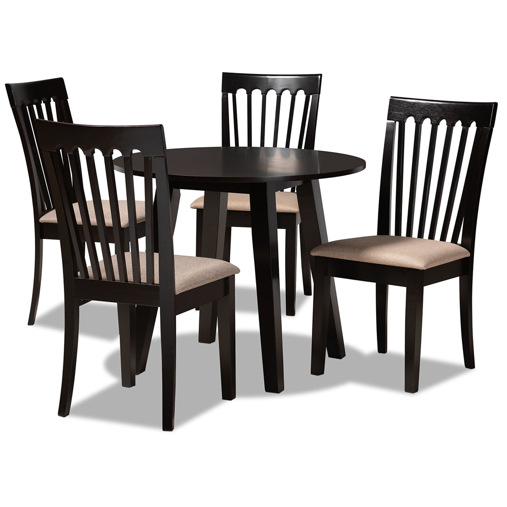 Baxton Studio Maisie Modern And Contemporary Sand Fabric Upholstered And Dark Brown Finished Wood 5-Piece Dining Set