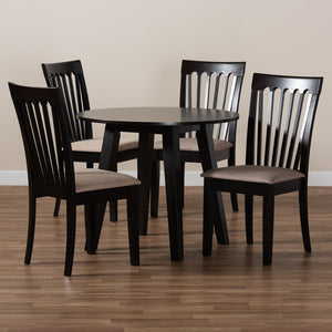 Baxton Studio Maisie Modern And Contemporary Sand Fabric Upholstered And Dark Brown Finished Wood 5-Piece Dining Set