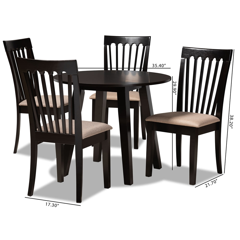 Baxton Studio Maisie Modern And Contemporary Sand Fabric Upholstered And Dark Brown Finished Wood 5-Piece Dining Set