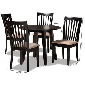 Baxton Studio Maisie Modern And Contemporary Sand Fabric Upholstered And Dark Brown Finished Wood 5-Piece Dining Set