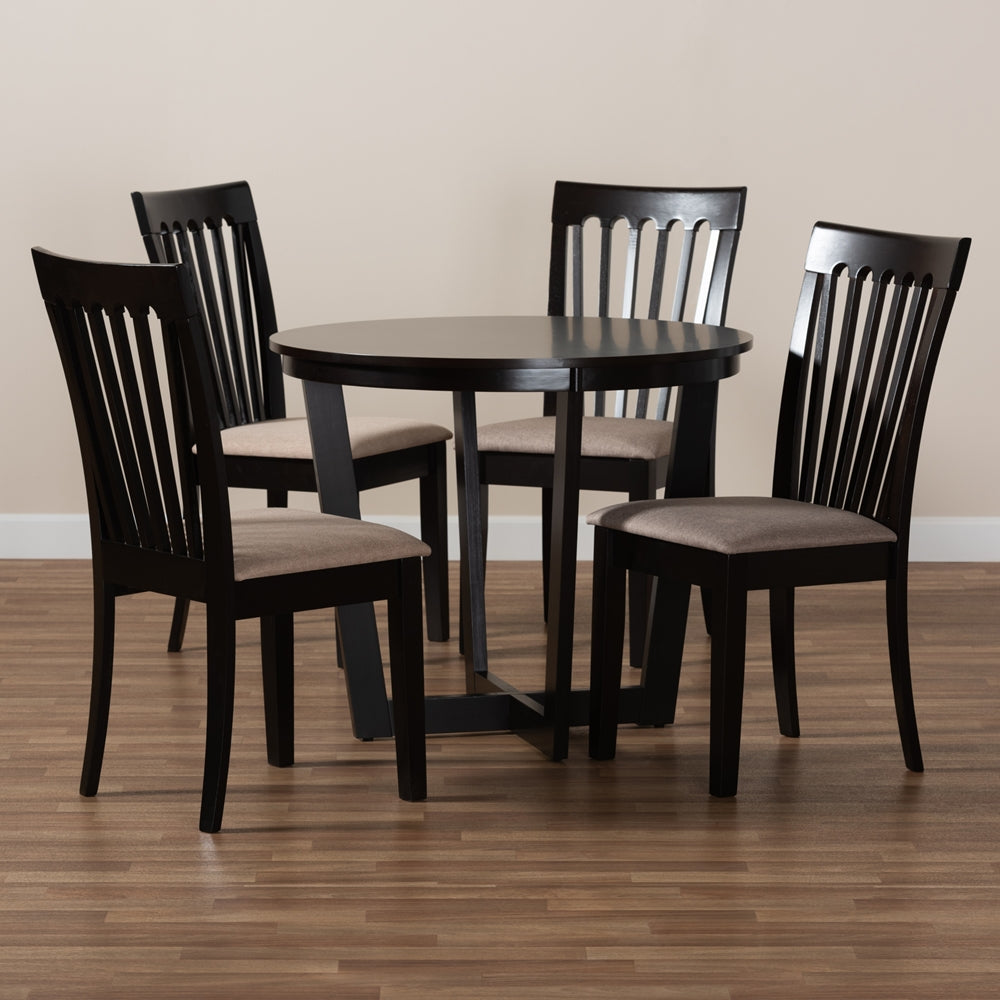 Baxton Studio Nellie Modern And Contemporary Sand Fabric Upholstered And Dark Brown Finished Wood 5-Piece Dining Set