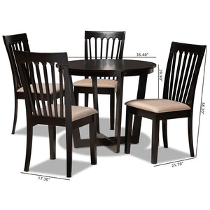 Baxton Studio Nellie Modern And Contemporary Sand Fabric Upholstered And Dark Brown Finished Wood 5-Piece Dining Set