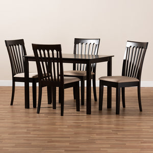 Baxton Studio Minette Modern And Contemporary Sand Fabric Upholstered Espresso Brown Finished Wood 5-Piece Dining Set