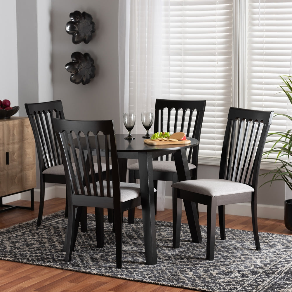 Baxton Studio Nina Modern Grey Fabric And Espresso Brown Finished Wood 5-Piece Dining Set