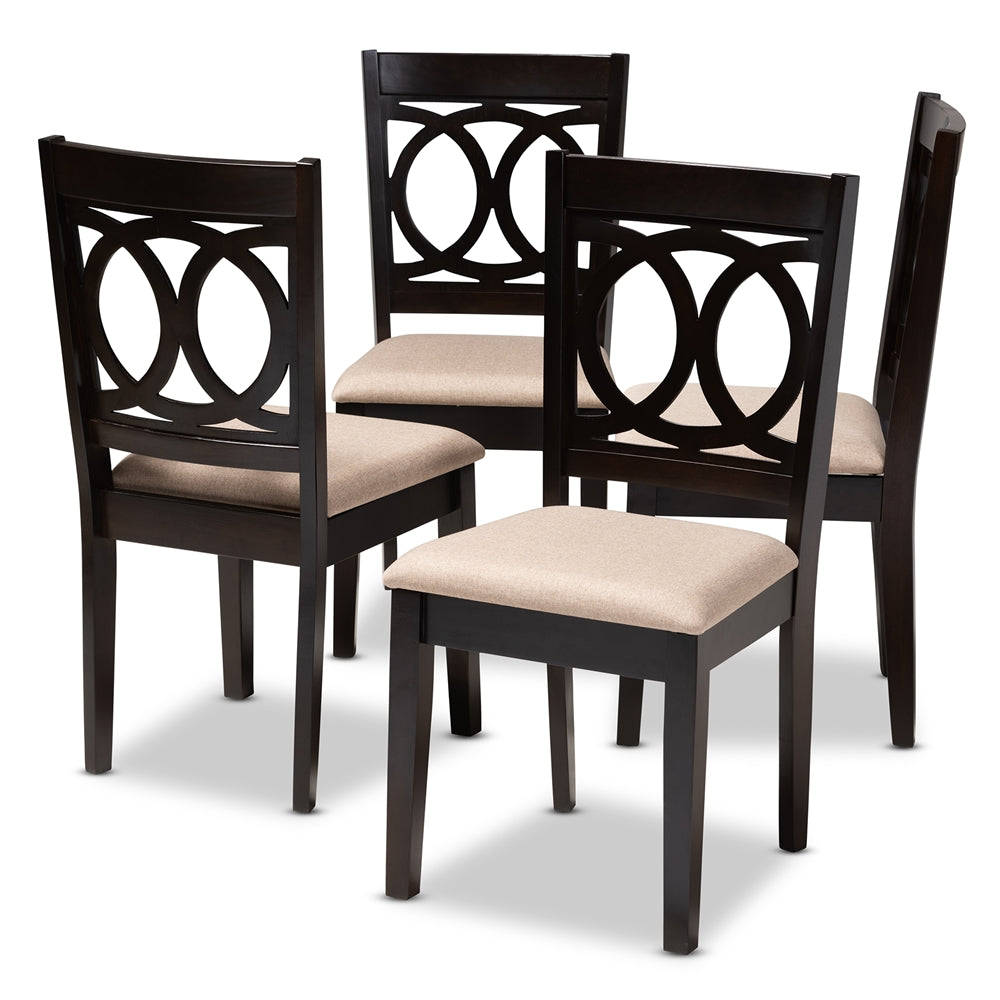 Baxton Studio Lenoir Modern And Contemporary Sand Fabric Upholstered Espresso Brown Finished Wood Dining Chair Set Of 4