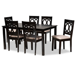 Baxton Studio Lenoir Modern And Contemporary Sand Fabric Upholstered Espresso Brown Finished Wood 7-Piece Dining Set