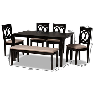 Baxton Studio Bennett Modern And Contemporary Sand Fabric Upholstered And Dark Brown Finished Wood 6-Piece Dining Set