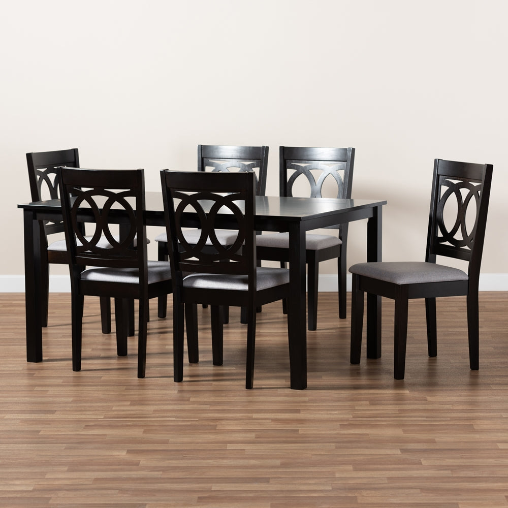 Baxton Studio Lenoir Modern And Contemporary Grey Fabric Upholstered Espresso Brown Finished Wood 7-Piece Dining Set