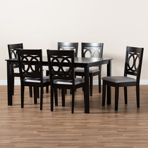 Baxton Studio Lenoir Modern And Contemporary Grey Fabric Upholstered Espresso Brown Finished Wood 7-Piece Dining Set