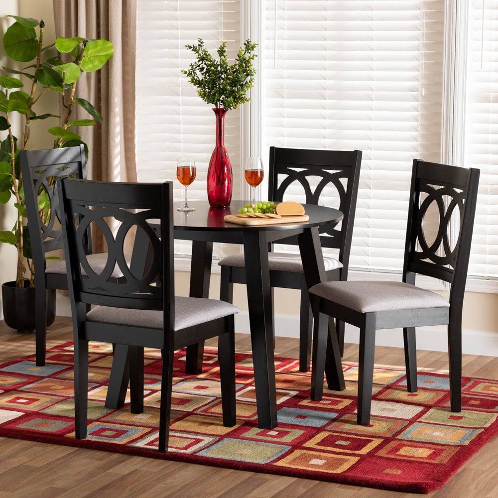 Baxton Studio Louisa Modern Grey Fabric And Dark Brown Finished Wood 5-Piece Dining Set