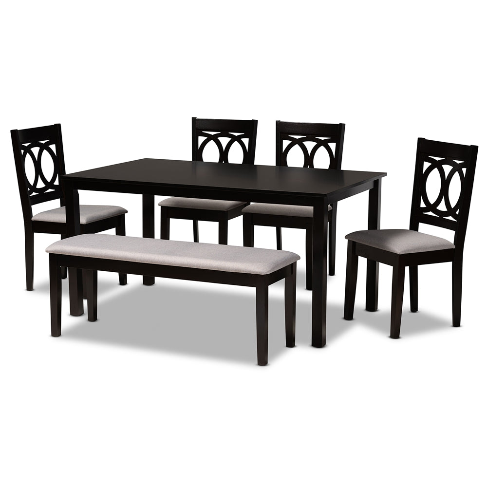 Baxton Studio Bennett Modern And Contemporary Grey Fabric Upholstered And Dark Brown Finished Wood 6-Piece Dining Set