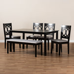 Load image into Gallery viewer, Baxton Studio Bennett Modern And Contemporary Grey Fabric Upholstered And Dark Brown Finished Wood 6-Piece Dining Set
