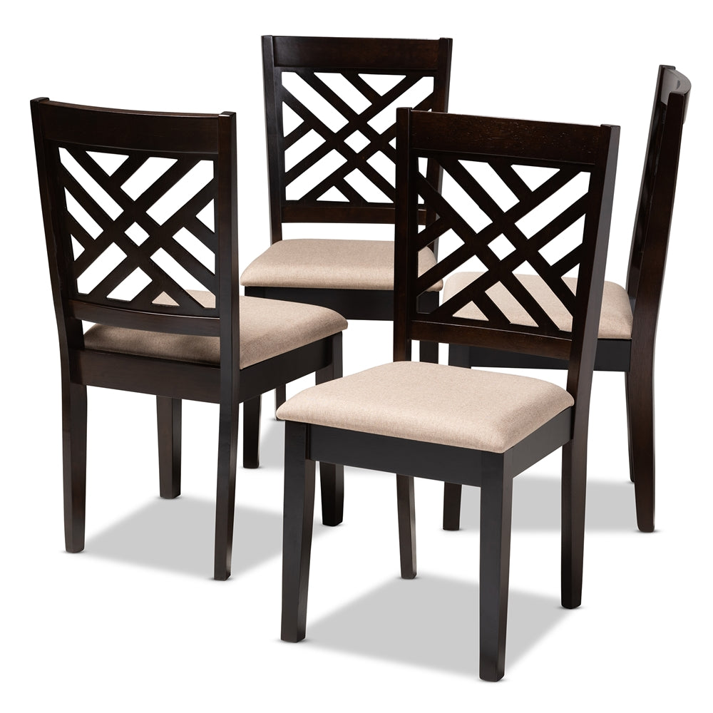 Baxton Studio Caron Modern And Contemporary Sand Fabric Upholstered Espresso Brown Finished Wood Dining Chair Set Of 4