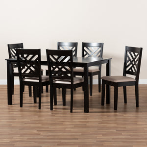 Baxton Studio Caron Modern And Contemporary Sand Fabric Upholstered Espresso Brown Finished Wood 7-Piece Dining Set