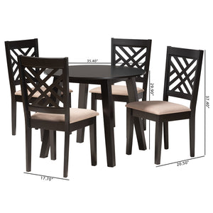 Baxton Studio Ellie Modern Beige Fabric And Dark Brown Finished Wood 5-Piece Dining Set