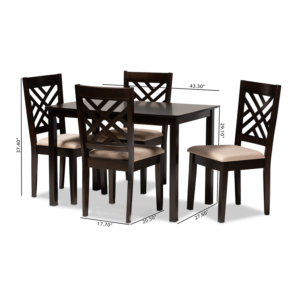 Baxton Studio Caron Modern And Contemporary Sand Fabric Upholstered Espresso Brown Finished Wood 5-Piece Dining Set