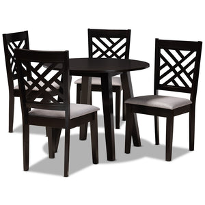 Baxton Studio Lilly Modern And Contemporary Grey Fabric Upholstered And Dark Brown Finished Wood 5-Piece Dining Set