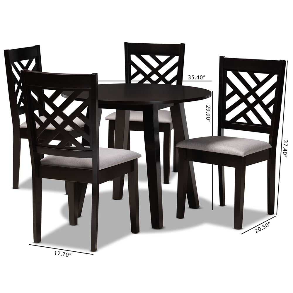 Baxton Studio Lilly Modern And Contemporary Grey Fabric Upholstered And Dark Brown Finished Wood 5-Piece Dining Set