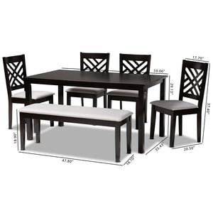 Baxton Studio Gustavo Modern And Contemporary Grey Fabric Upholstered And Dark Brown Finished Wood 6-Piece Dining Set