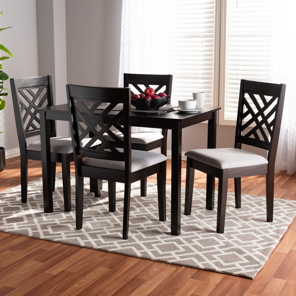 Baxton Studio Caron Modern And Contemporary Gray Fabric Upholstered Espresso Brown Finished Wood 5-Piece Dining Set