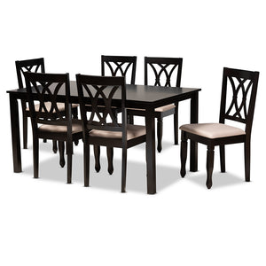 Baxton Studio Reneau Modern And Contemporary Sand Fabric Upholstered Espresso Brown Finished Wood 7-Piece Dining Set