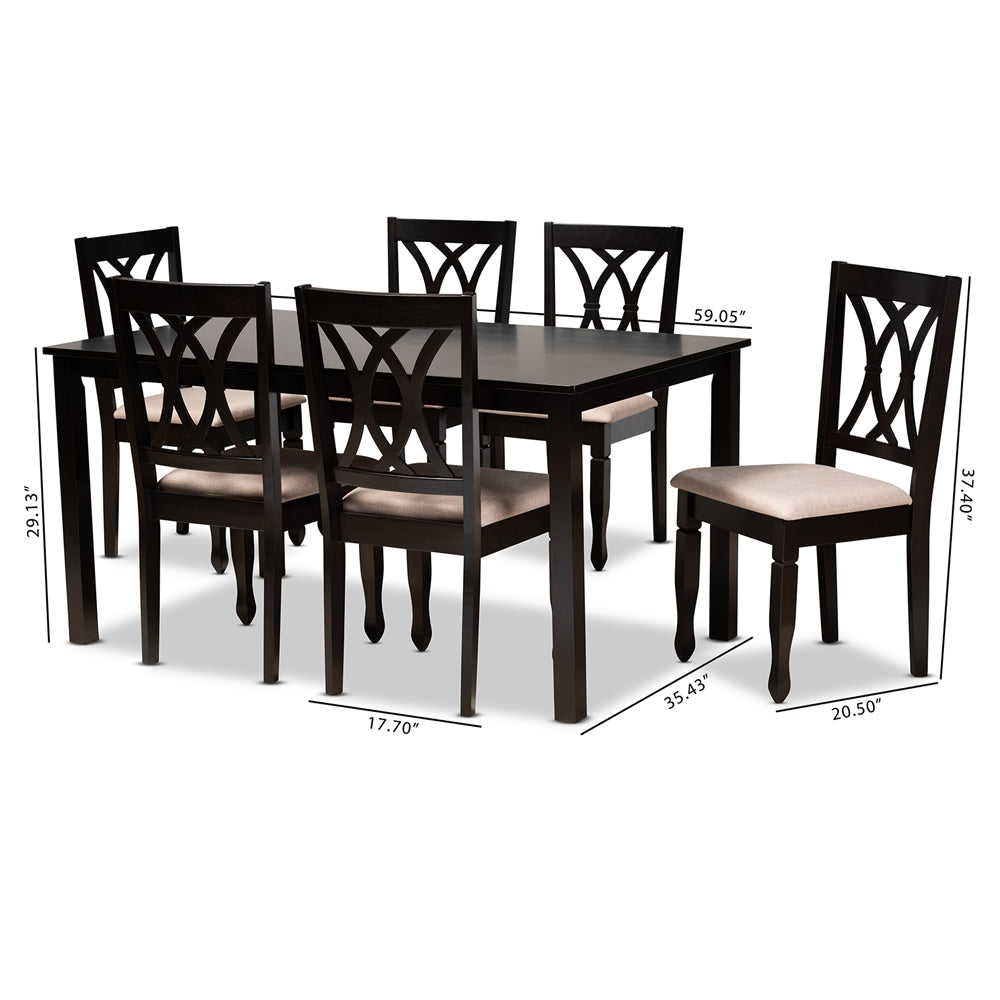 Baxton Studio Reneau Modern And Contemporary Sand Fabric Upholstered Espresso Brown Finished Wood 7-Piece Dining Set